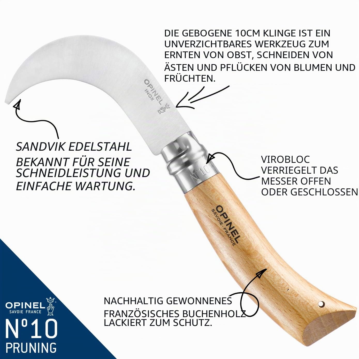opinel-hippe-nr-10-g-rtnermesser-klapp-hippe-mit-sandvik-edelstahlklinge-buchenh image 2