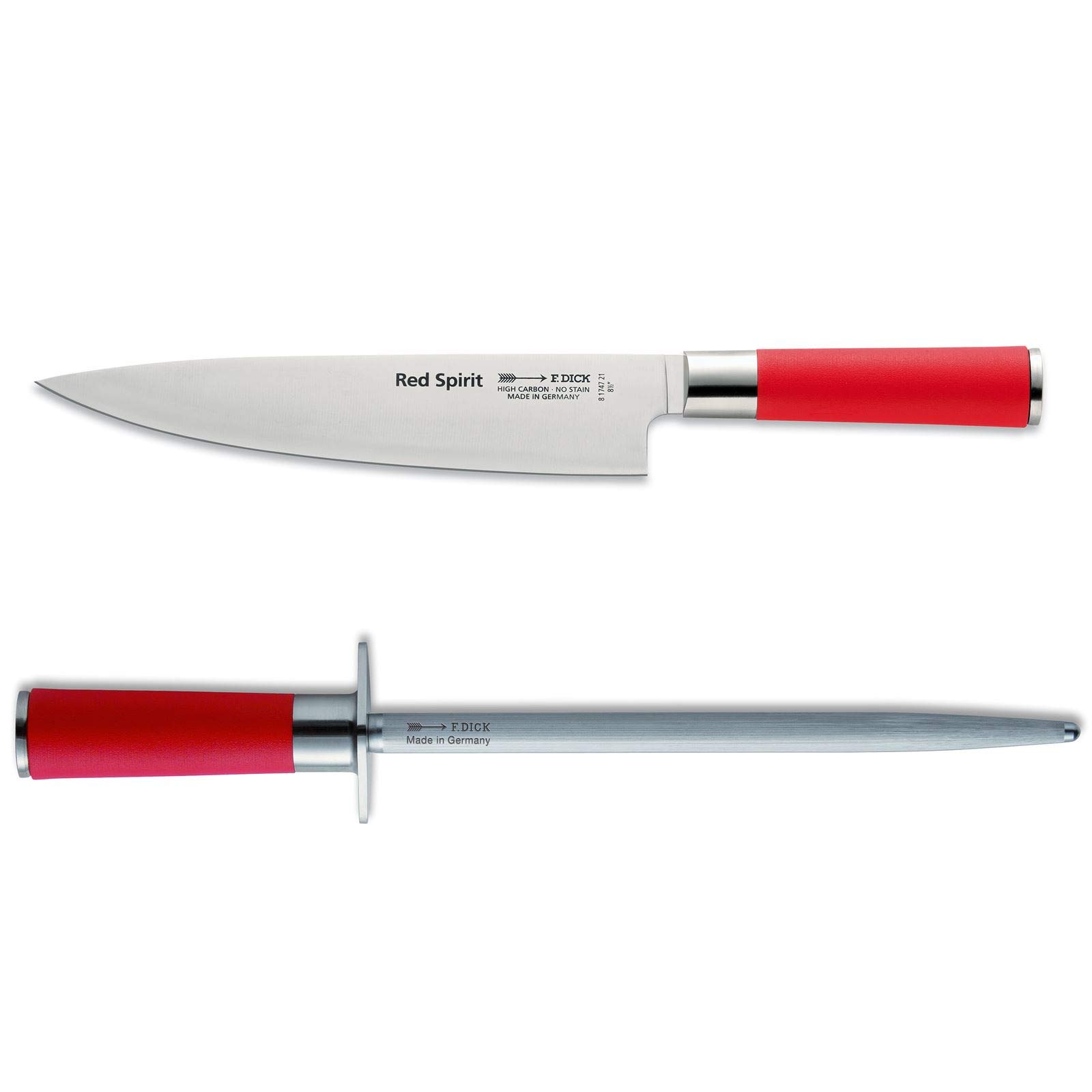f-dick-red-spirit-breites-kochmesser-21-cm-set-mit-rundem-standardzug-wetzstahl- image 1