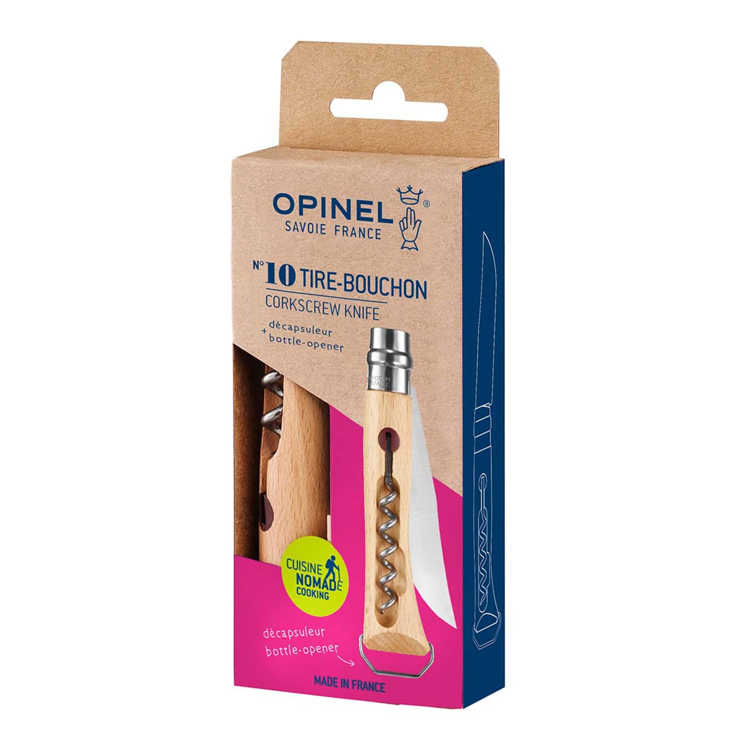 opinel-taschenmesser-no-10-254651-mit-korkenzieher-10-cm-edelstahl-buche image 2