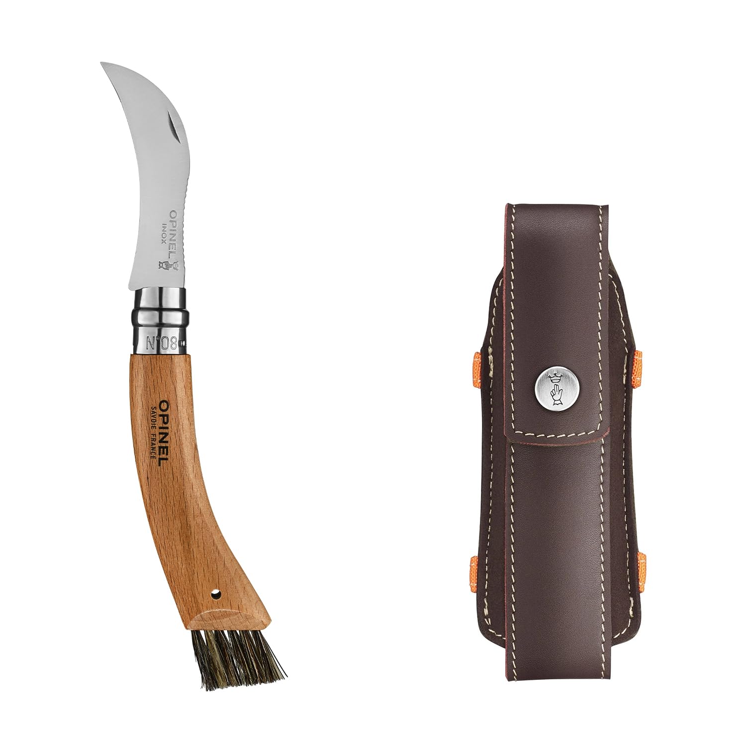 opinel-pilzmesser-n-08-mit-b-rste-sandvik-edelstahl-holzgriff-etui-holzbox image 2