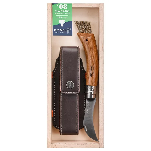 opinel-pilzmesser-n-08-mit-b-rste-sandvik-edelstahl-holzgriff-etui-holzbox image 1