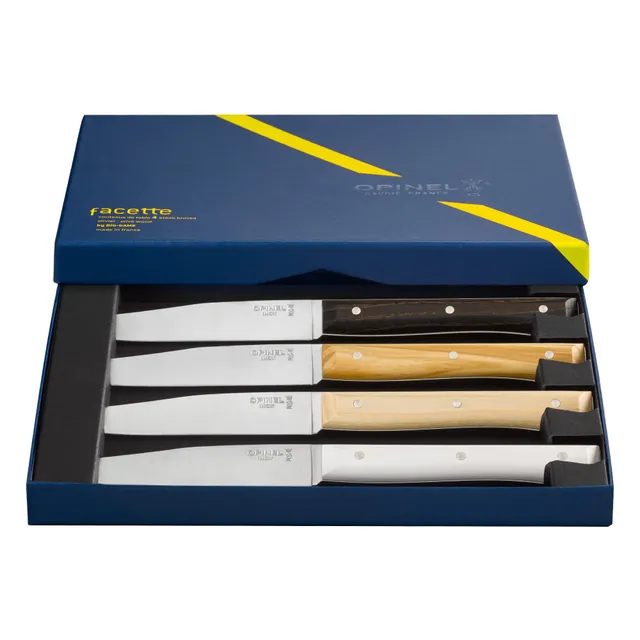 opinel-facette-mix-tafelmesser-set-4-teilig-ma5-edelstahl-11-cm-esche-olive-dark image 1