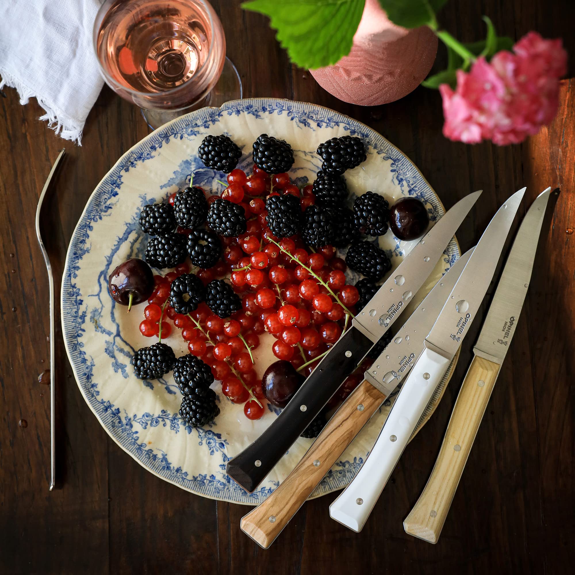 opinel-facette-mix-tafelmesser-set-4-teilig-ma5-edelstahl-11-cm-esche-olive-dark image 5