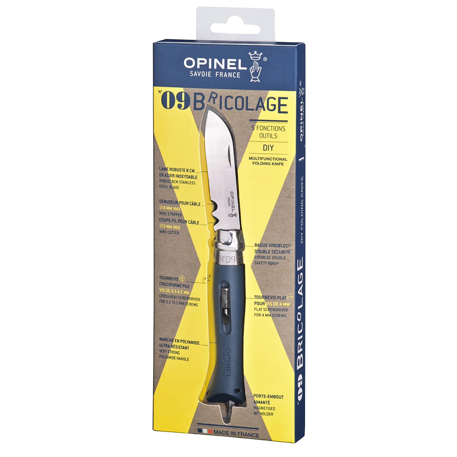 opinel-no-09-diy-taschenmesser-sandvik-12c27-mit-abisolierer-und-2-bits image 4